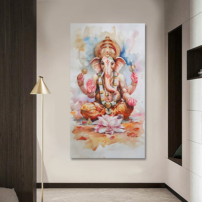 Lord Ganesha Lotus Canvas Painting Frame Spiritual Wall Decor for Living Room