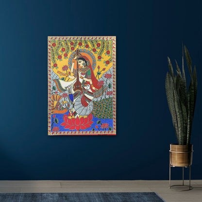 Saraswati Canvas Wall Art | Spiritual Painting for Home, Study Room & Office