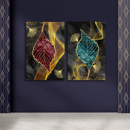 Abstract Gold Leaf Canvas Painting Wall Art Set – Large Size Frame (18 x 24 Inches Each Part)