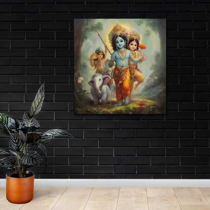 Bal Krishna Kids Canvas Painting Frame Wall Decor for Living Room Cute Spiritual Artwork