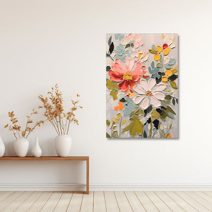 3D Abstract Floral Wall Painting | Pastel Flower Canvas Art | Modern Vertical Acrylic UV Printed Wall Decor for Living Room Bedroom