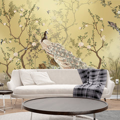 Peacock on a Floral Tree Wallpaper for Living Room