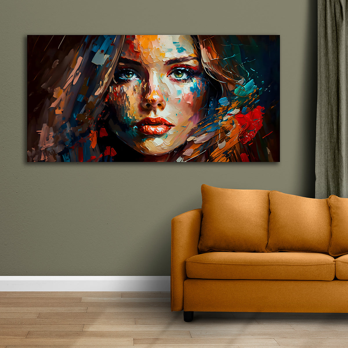 Colorful Abstract Woman Portrait Canvas Painting Wall Art for Living Room