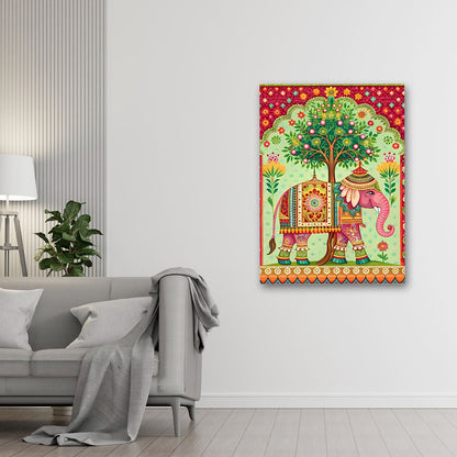 Traditional Elephant Tree of Life Canvas Painting – Colorful Ethnic Animal Wall Art Canvas Painting Frame for Living Room