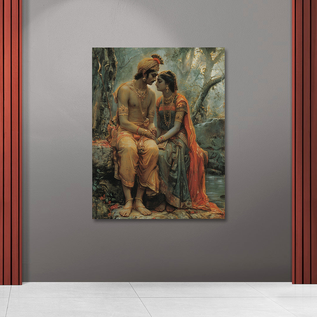 Radha Krishna Vintage Style Canvas Painting Frame Romantic Spiritual Wall Art for Living Room Décor