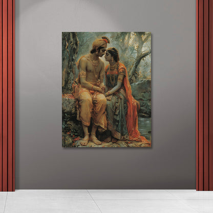 Radha Krishna Vintage Style Canvas Painting Frame Romantic Spiritual Wall Art for Living Room Décor