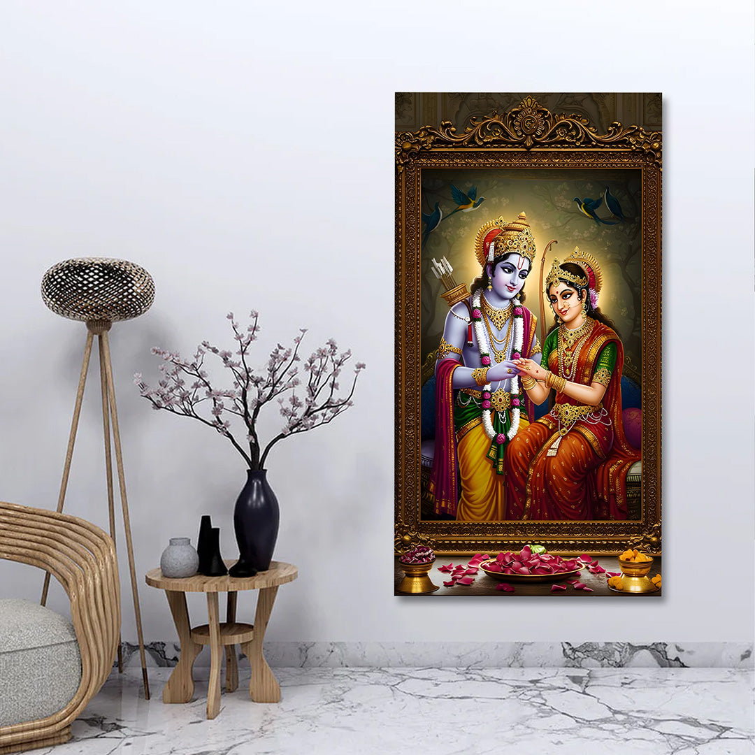 Radha Krishna Royal Frame Canvas Painting Traditional Spiritual Wall Decor for Living Room