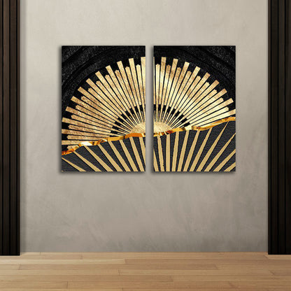 Abstract Golden Sunrise Canvas Painting Wall Art Set – Frame for Living Room (18 x 24 Inches Each Part)