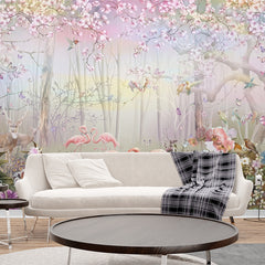 Beautiful Floral Forest and a Swann Couple Wallpaper for Living Room, Bedroom, Office Walls Decor Wallpaper | Just Peel and Stick Self Adhesive Wallpaper