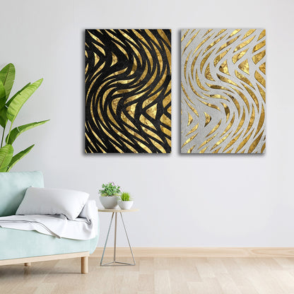 Abstract Gold Pattern Canvas Painting Wall Art Set – Large Size Frame for Living Room (18 x 24 Inches Each Part)