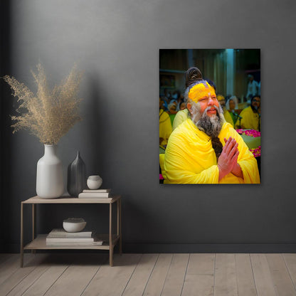 Premanand Maharaj Blessing Canvas Painting – Devotional Portrait Wall Art Canvas Painting Frame for Living Room