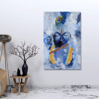 Modern Lord Krishna Abstract Canvas Painting Frame Wall Decor for Living Room Spiritual Artwork