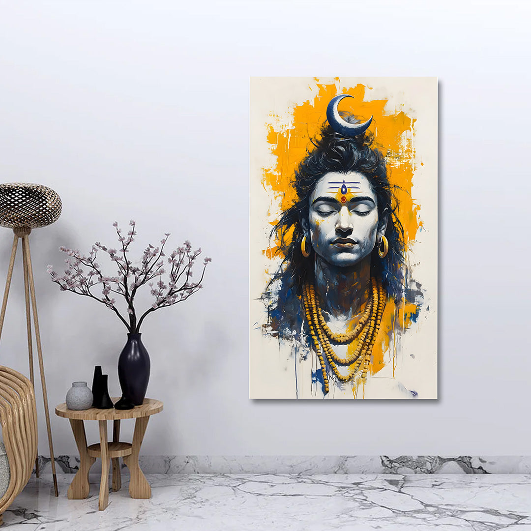 Modern Lord Shiva Canvas Painting Frame | Meditative Shiva Abstract Wall Art | Large Spiritual Canvas Wall Decor for Living Room
