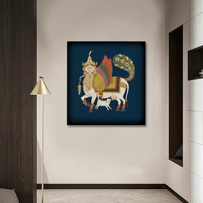 Traditional Pichwai Cow Canvas Painting Frame | Nathdwara Style Spiritual Wall Art | Indian Folk Canvas Wall Decor for Living Room