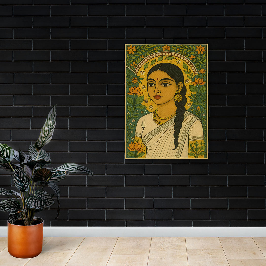 Indian Woman Canvas Wall Art | Ethnic Folk Painting for Home Decor & Living Room