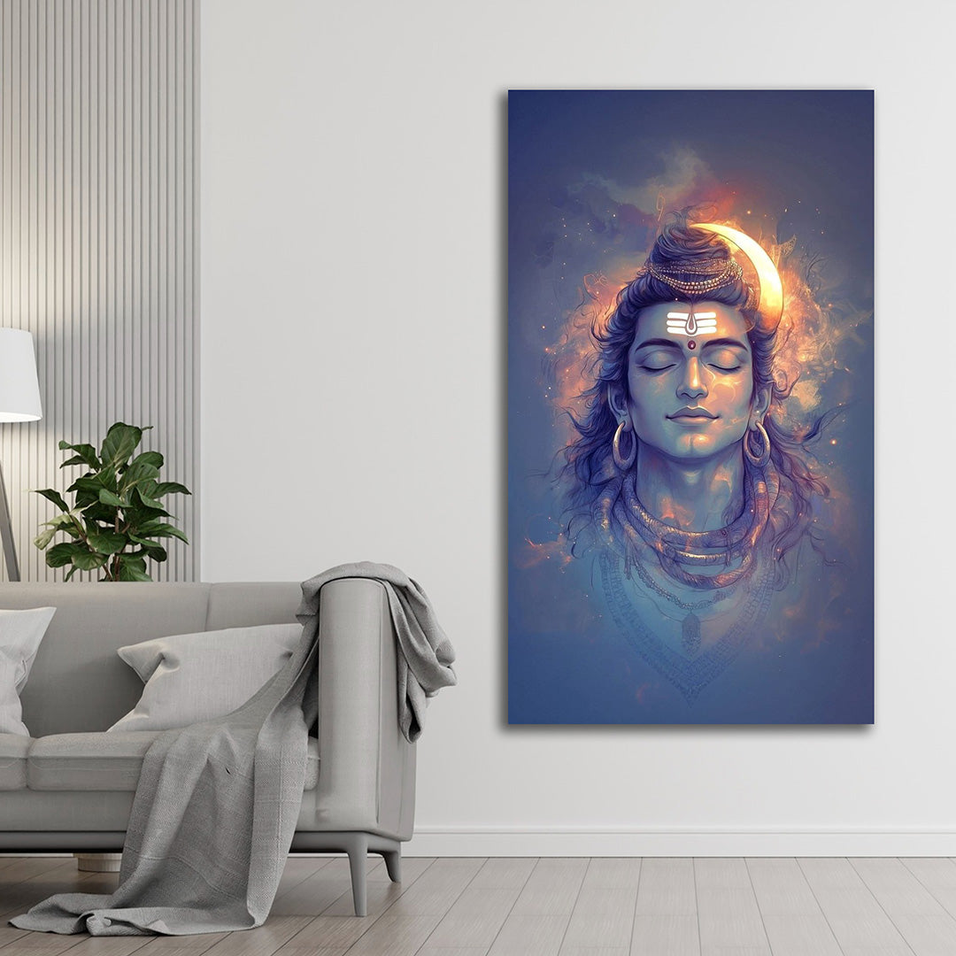 Lord Shiva Crescent Moon Meditation Canvas Painting Wall Art