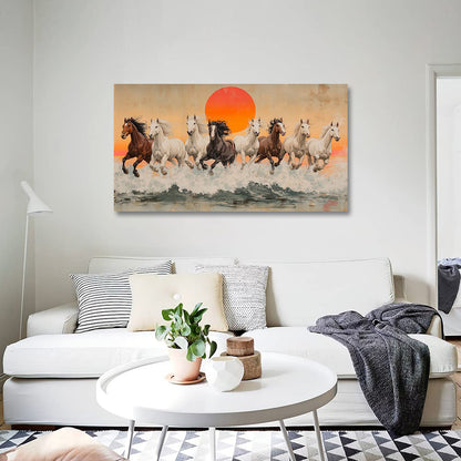 Running Horses Canvas Painting Frame Wall Decor for Living Room Sunset Horse Artwork