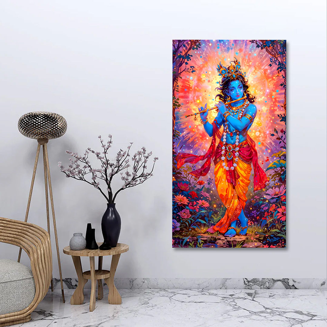 Lord Krishna Vibrant Canvas Painting Frame Colorful Spiritual Wall Decor for Living Room
