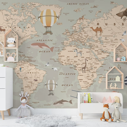 World Map Wallpaper for Kids Room Self Adhesive