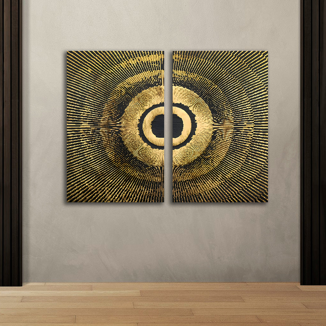 Abstract Gold Circle Canvas Painting Wall Art – Large Size Frame for Living Room (18 x 24 Inches Each Part)