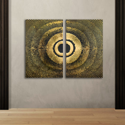 Abstract Gold Circle Canvas Painting Wall Art – Large Size Frame for Living Room (18 x 24 Inches Each Part)