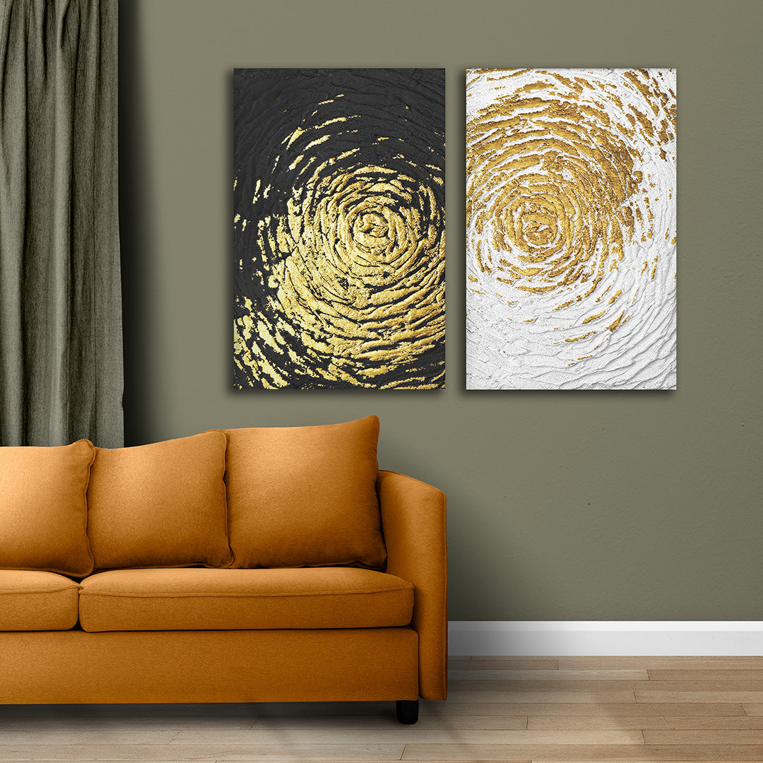 Black White Gold Abstract Swirl Canvas Painting Wall Art Set (18 x 24 Inches Each Part)