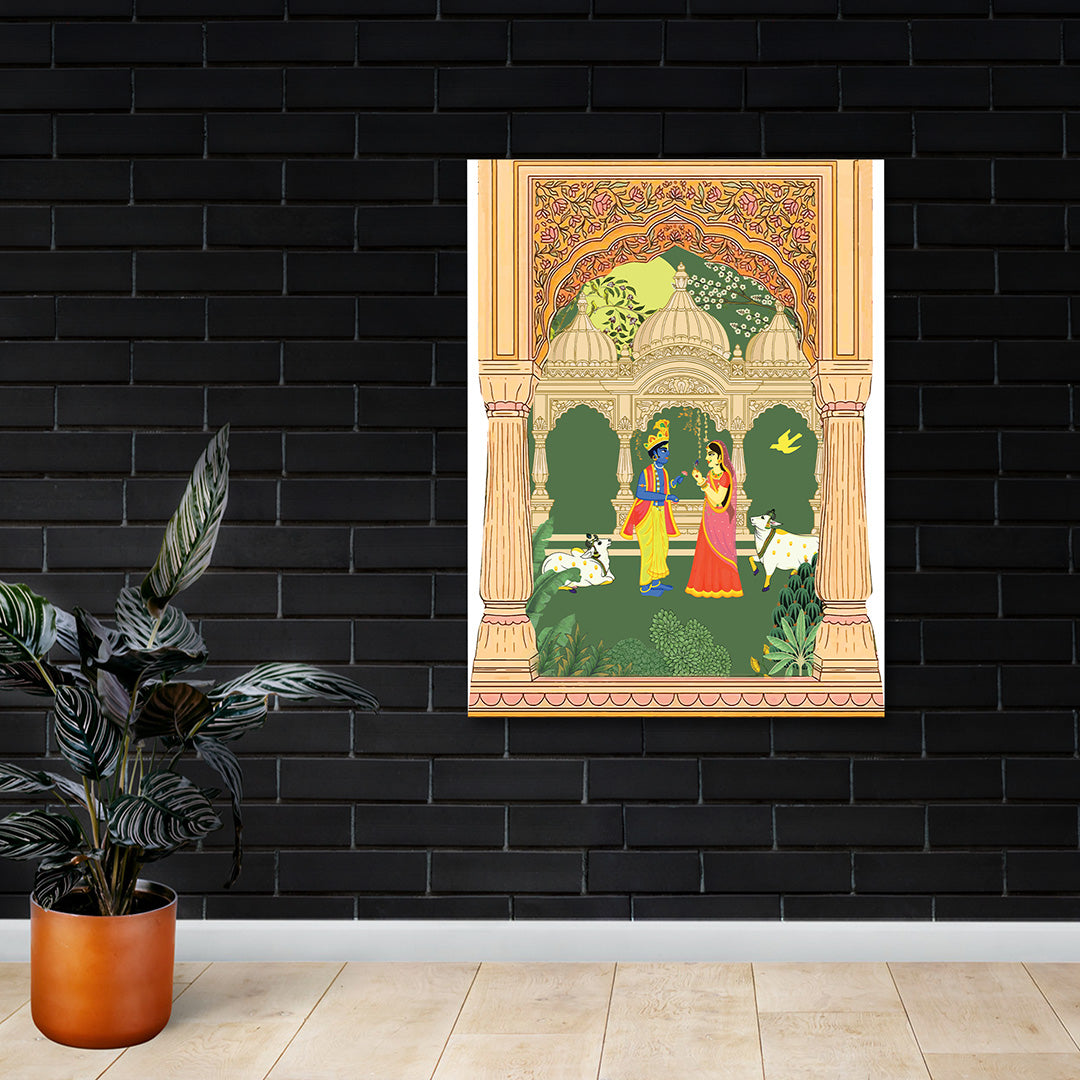 Radha Krishna Traditional Pichwai Style Canvas Wall Painting | Spiritual Indian Art Wall Decor | Premium Religious Artwork
