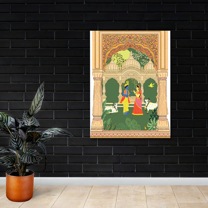 Radha Krishna Traditional Pichwai Style Canvas Wall Painting | Spiritual Indian Art Wall Decor | Premium Religious Artwork