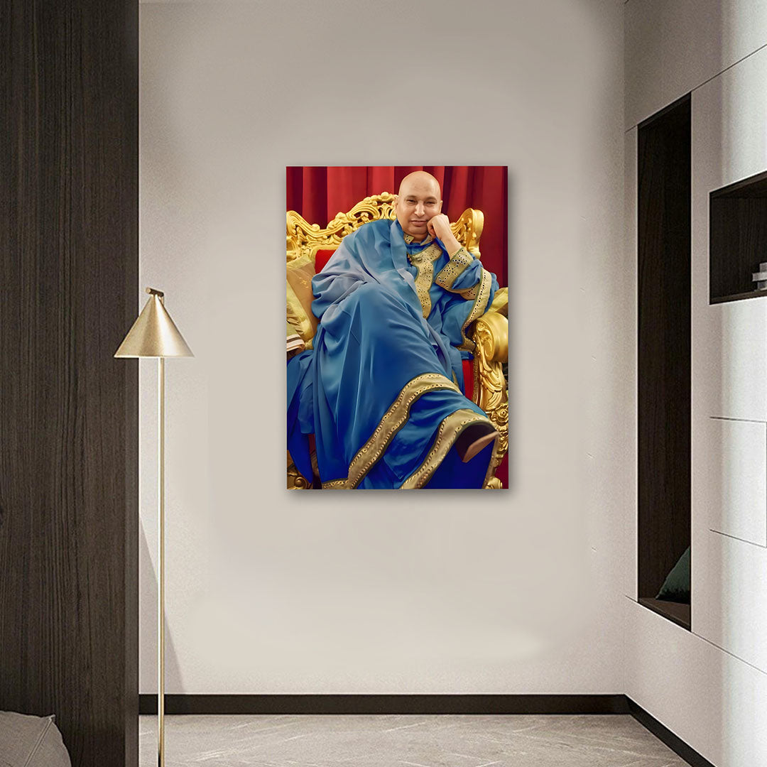 Spiritual Guru Royal Portrait Canvas Wall Art | Premium Religious Photo Frame for Home & Temple Decor