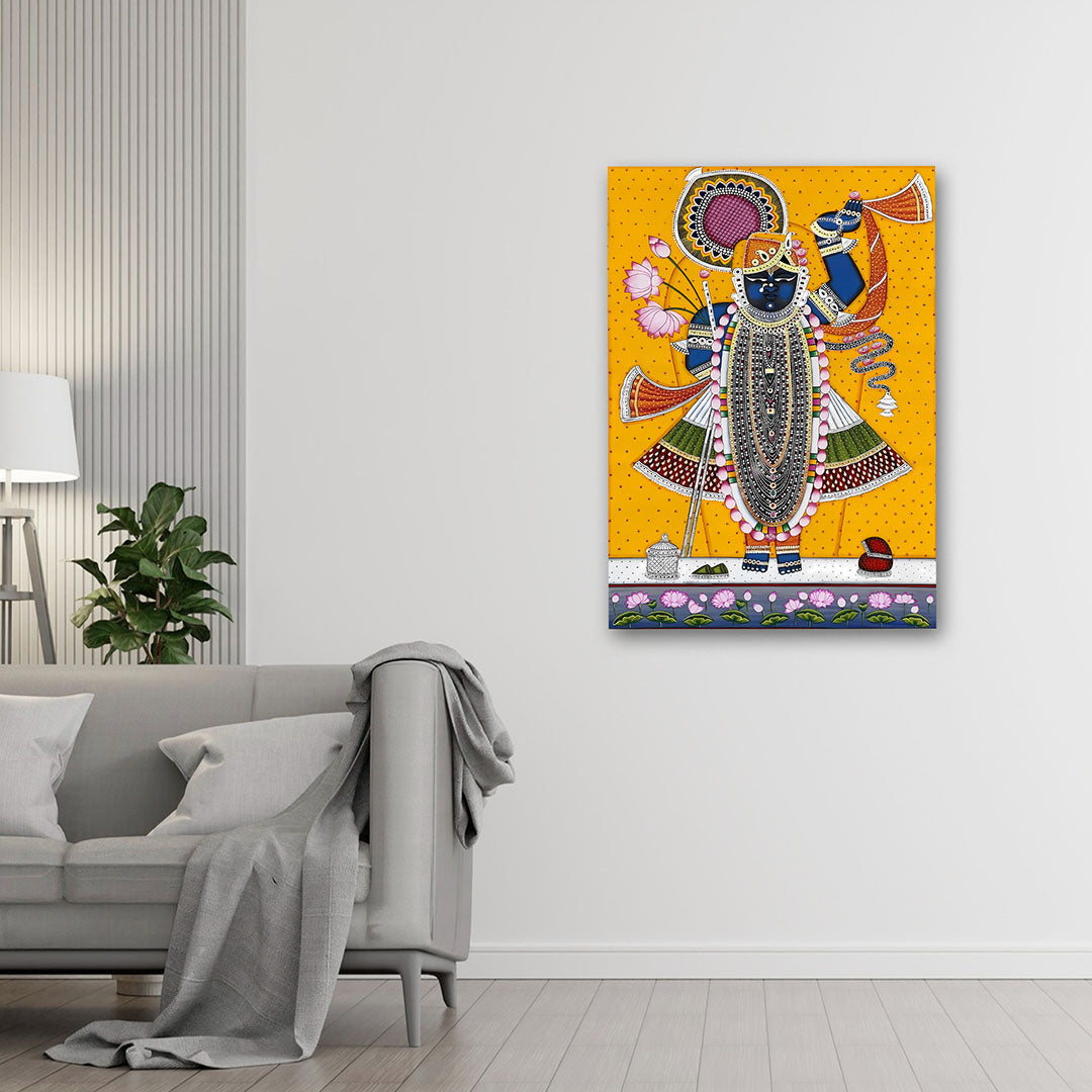 Lord Krishna Canvas Wall Art | Indian Spiritual Painting for Home, Living Room & Temple Decor