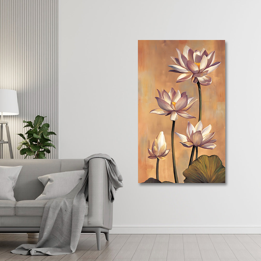 Modern Lotus Flower Wall Painting | Elegant Floral Canvas Art | Vertical Acrylic UV Printed Wall Decor for Living Room Bedroom