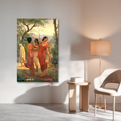 Ethnic Indian Village Women Canvas Painting Frame Wall Decor for Living Room