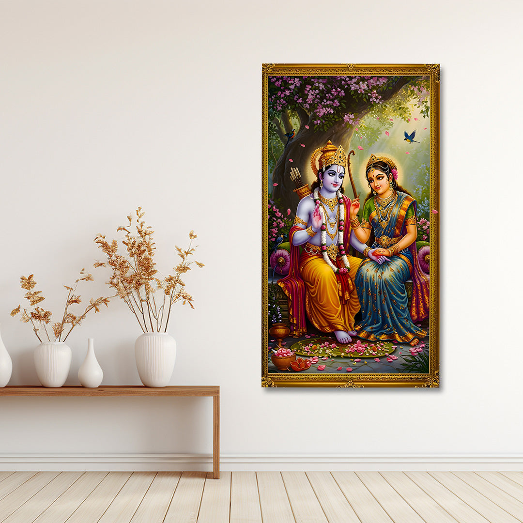Ram Sita Divine Canvas Painting Frame Spiritual Wall Decor for Living Room