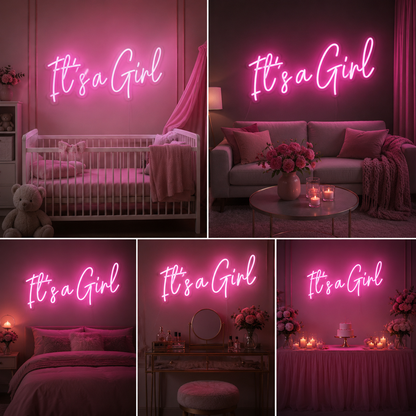 It’s a Girl Neon Sign Board | Pink LED Custom Neon Light for Baby Shower, Gender Reveal & Nursery Decor