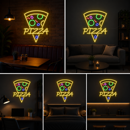 Pizza Neon Sign Board – Restaurant Custom Neon Light Wall Decor (20 By 15 Inches)
