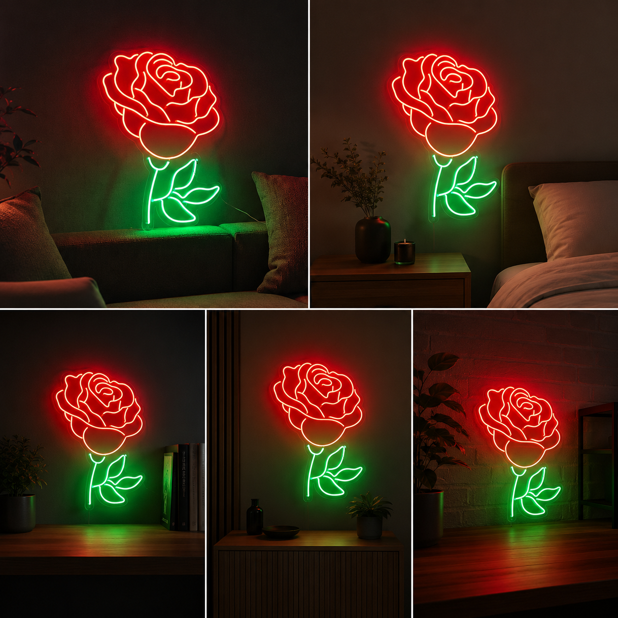 Red Rose Neon Sign Board | Neon Light Name Plate | Neon Name Light Customized (24 By 15 Inches)