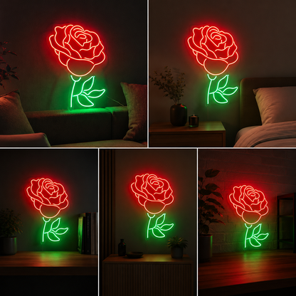 Red Rose Neon Sign Board | Neon Light Name Plate | Neon Name Light Customized (24 By 15 Inches)