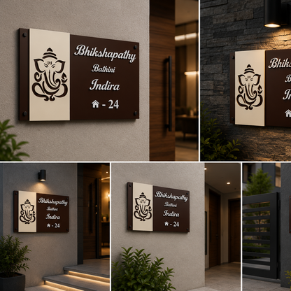 Acrylic Ganesh Name Plate with Dual Panel Design | Premium Customized Home Door Name Sign