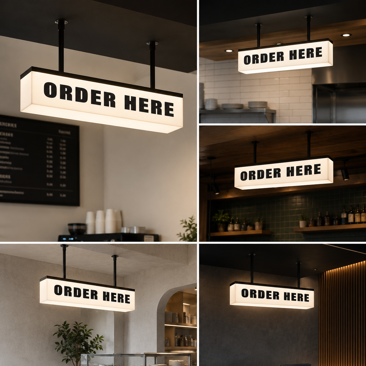 LED Hanging Lightbox Sign Double Sided Illuminated Sign Board for Order Counter Retail Shop and Restaurant Signage