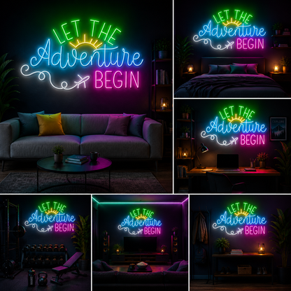 Let The Adventure Begin Custom Neon Sign Board | Travel Quote Neon Light | Custom Neon Light | Neon Sign Board Customised (24 By 18 Inches)