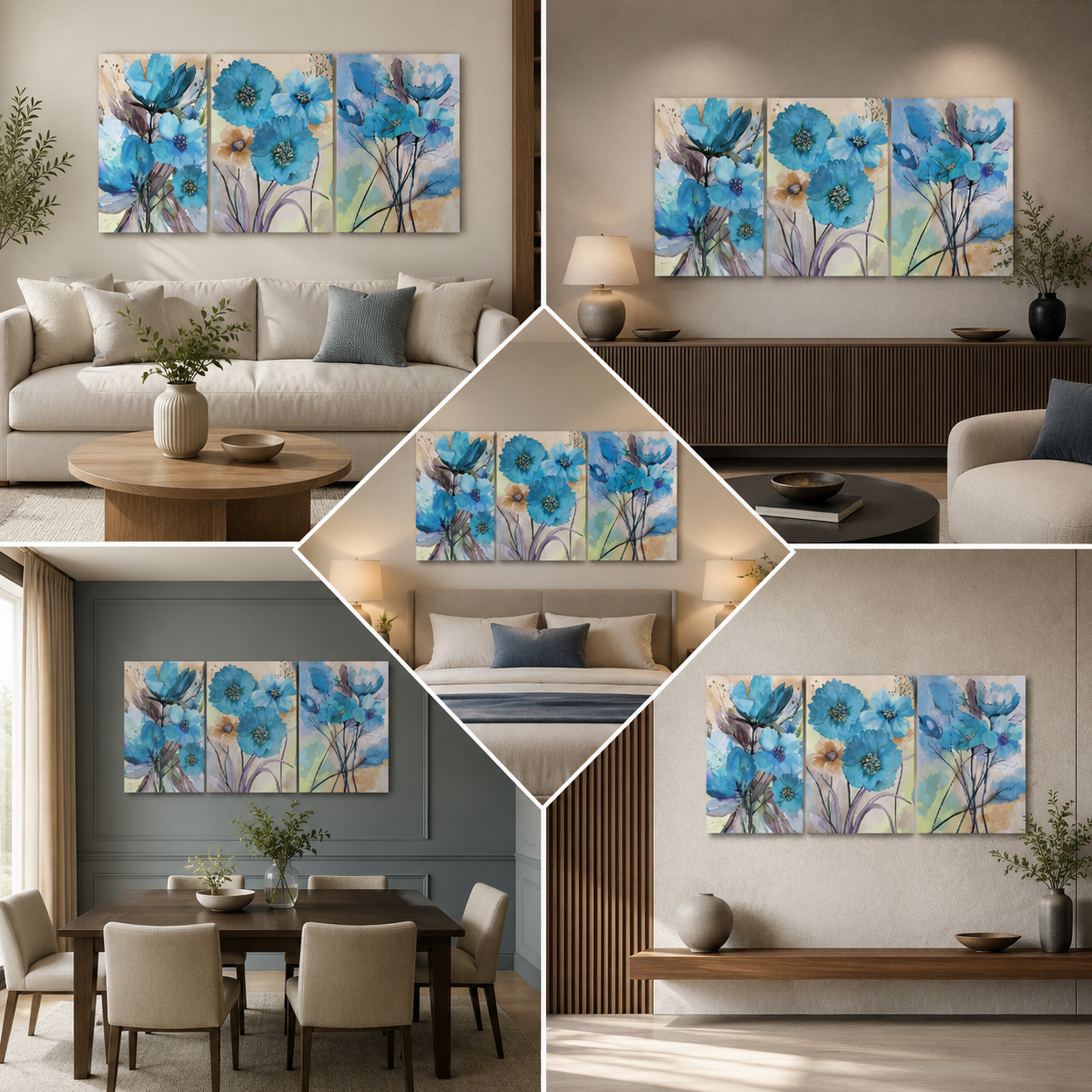 Flower Art with Frame for Living Room Wall Decor