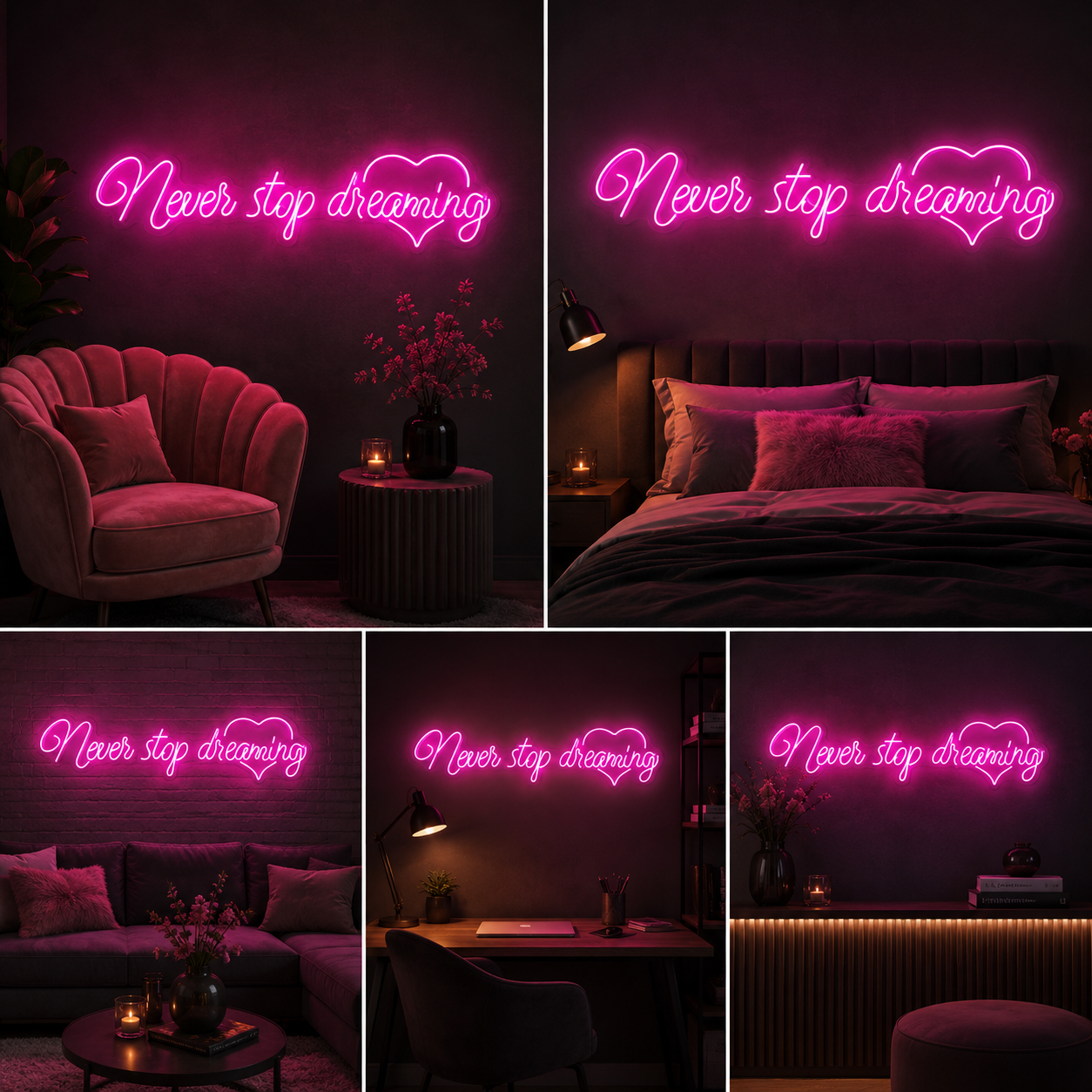 Never Stop Dreaming Neon Sign Board | Custom Neon Light | Inspirational Neon Light Name Plate