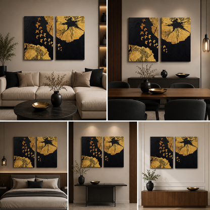 Abstract Gold Butterfly Canvas Painting Wall Art – Large Size Frame (18 x 24 Inches Each Part)