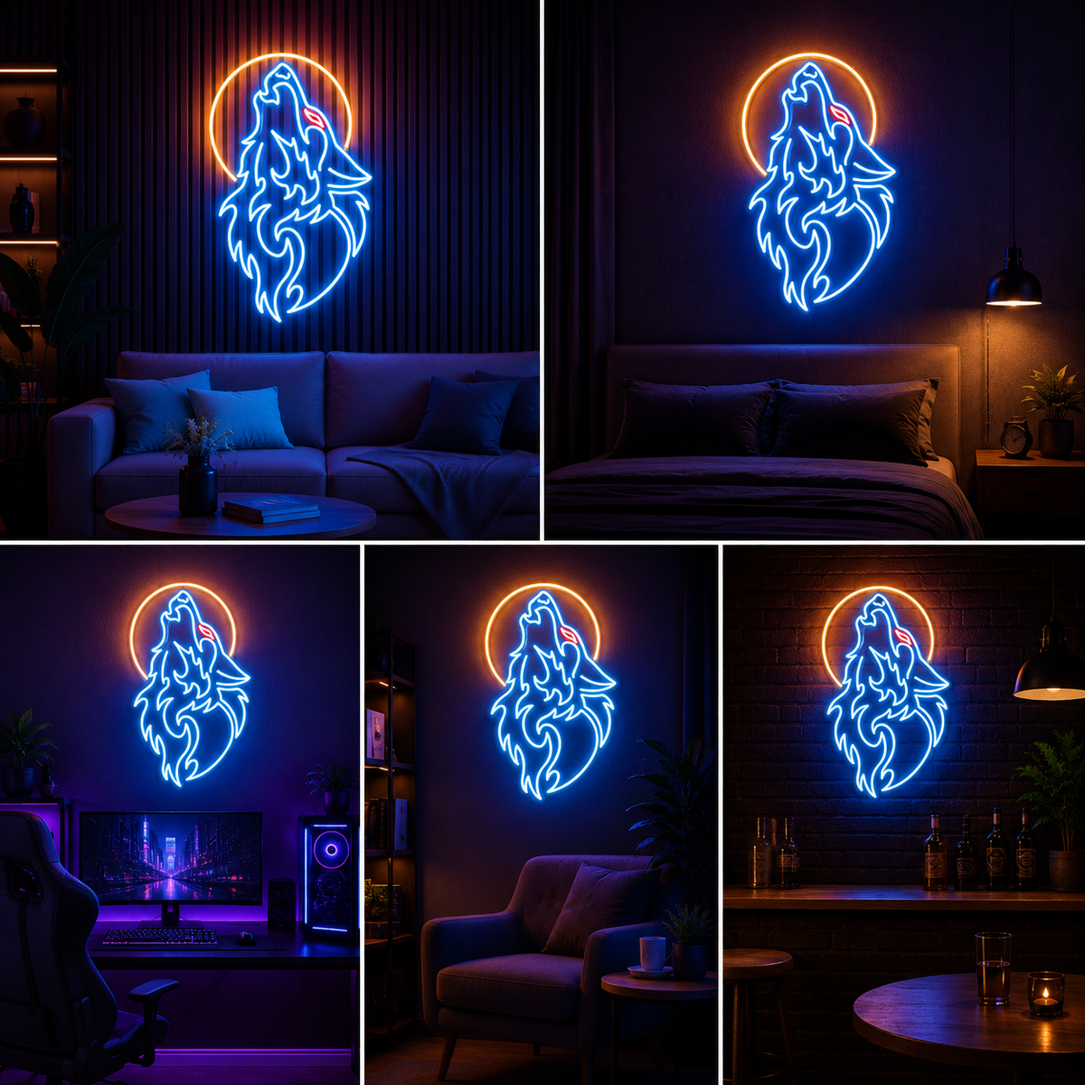 Blue Howling Wolf LED Neon Sign | Custom Wolf Wall Light for Gaming Room, Bedroom, Bar & Office Décor