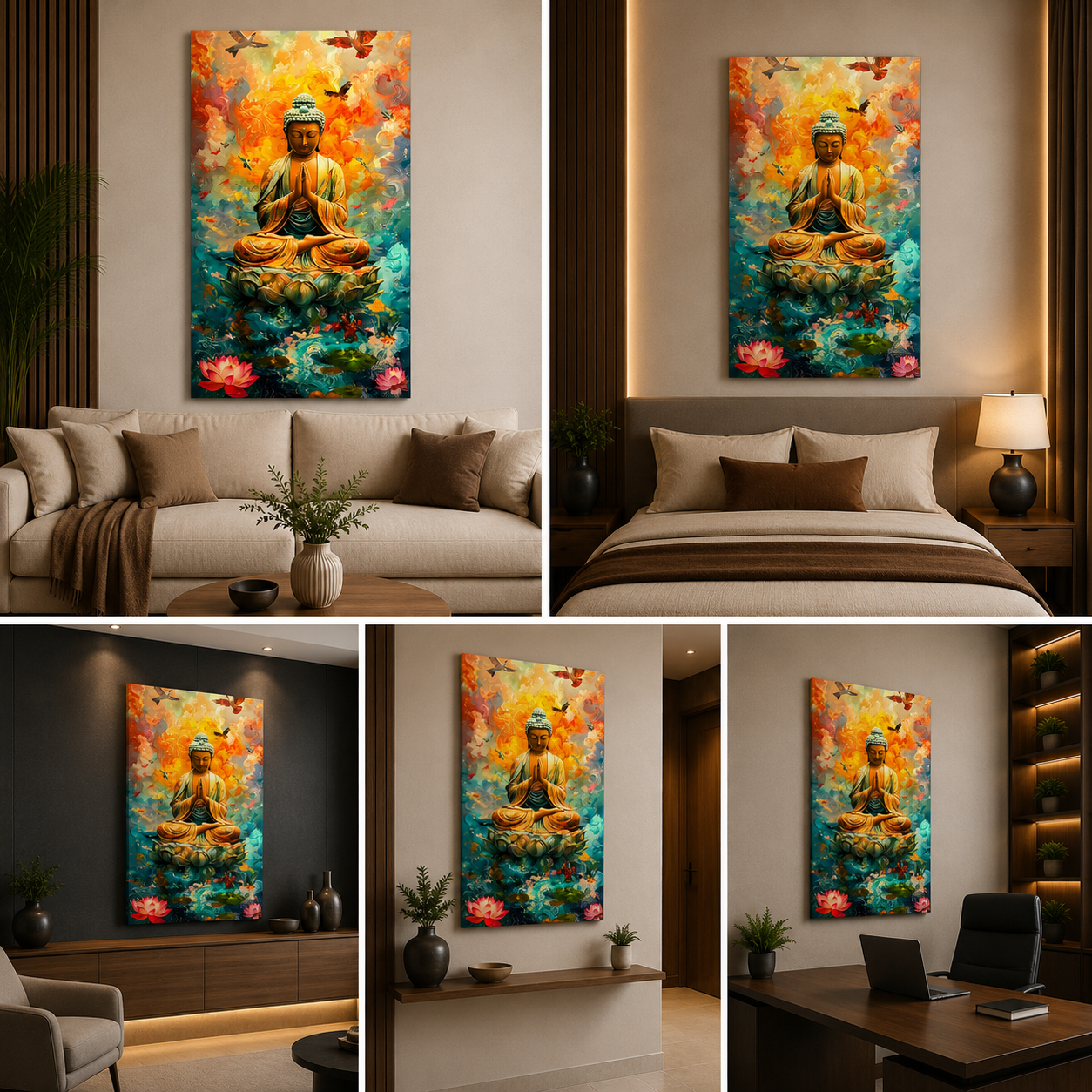 Premium Buddha Canvas Wall Painting Frame with Lotus | Large Size Spiritual Canvas Wall Art for Living Room Wall Decor | Modern Buddha Painting