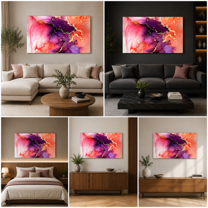 Abstract Pink Purple Canvas Wall Painting | Modern Fluid Art Wall Decor