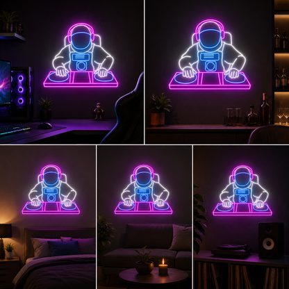 DJ Astronaut Neon Sign Board | Neon Light Name Plate | Neon Name Light Customized (30 By 30 Inches)