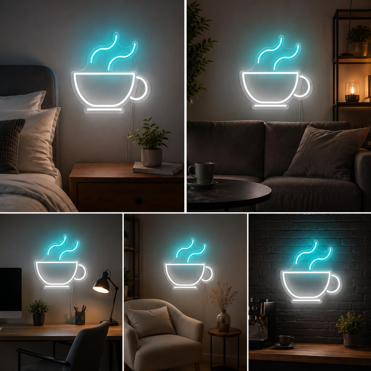 Coffee Cup Neon Sign Board | Custom Neon Light Signs | Customised Neon Light Name Plate Cafe Wall Decor (12x12 In)