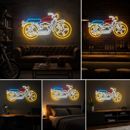 Motorcycle Neon Sign Board | LED Custom Neon Light Bike Sign for Garage, Cafe & Wall Decor (48x24 In)