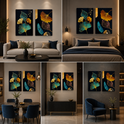 Abstract Gold Leaf Canvas Painting Wall Art – Large Size Frame (18 x 24 Inches Each Part)